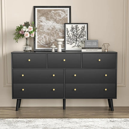 FurnitureZ l  Modern 7-Drawer Gold-Handled Dresser for Bedroom and Closet Storage